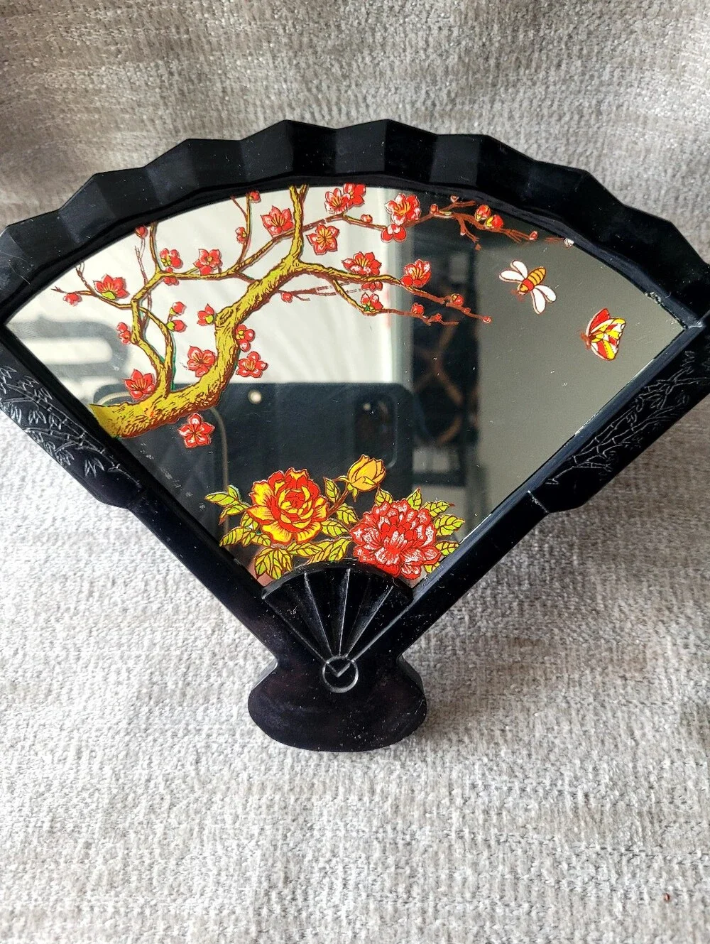 Vintage Yaps Cherry Blossom Musical Asian Fan Mirror Madame Butterfly 1980s